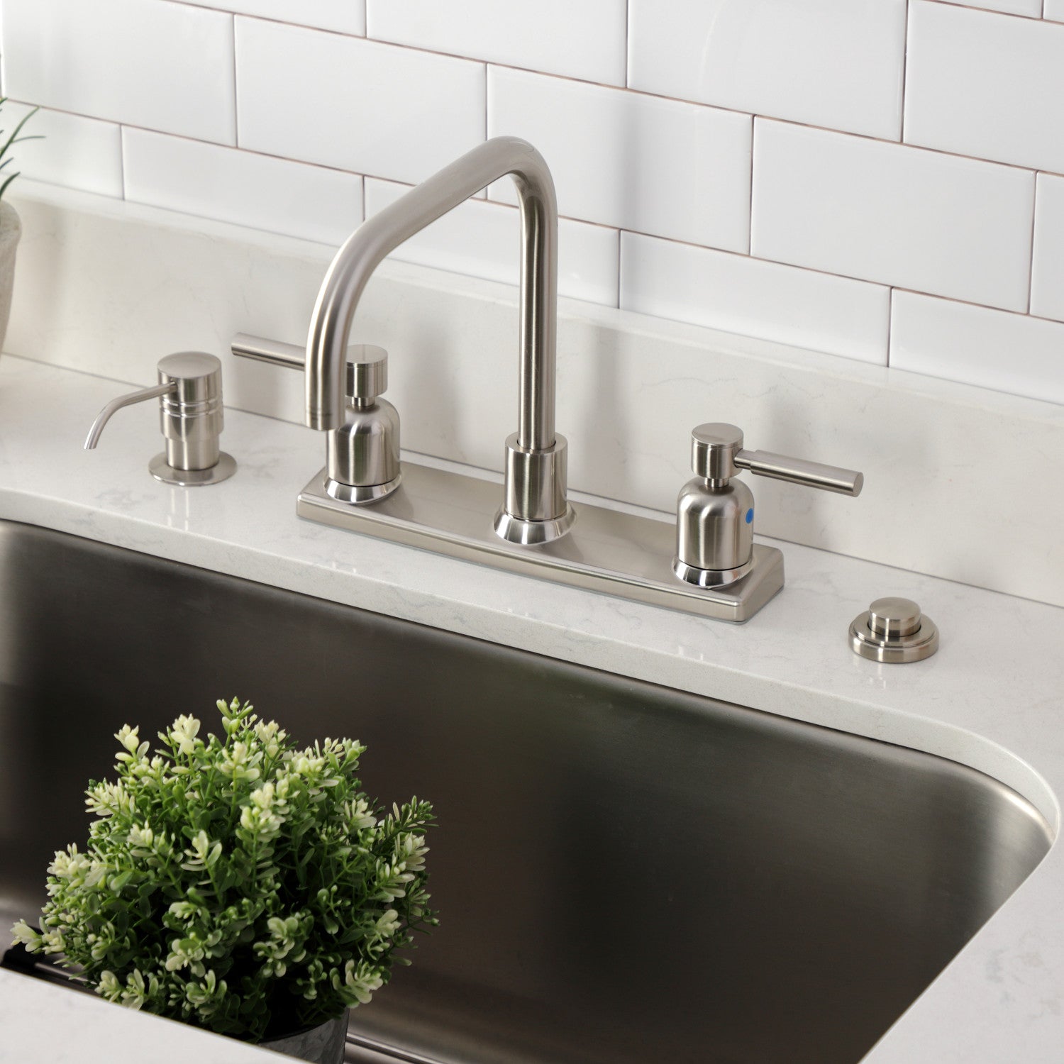 Kingston Sona FB2148DL - Concord Two-Handle 2-Hole 8" Centerset Kitchen Faucet, Brushed Nickel — thumbnail 2